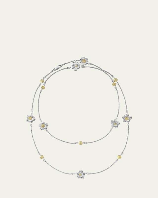 Blossoms Gardenia Long Necklace in Sterling Silver and Gold Plating